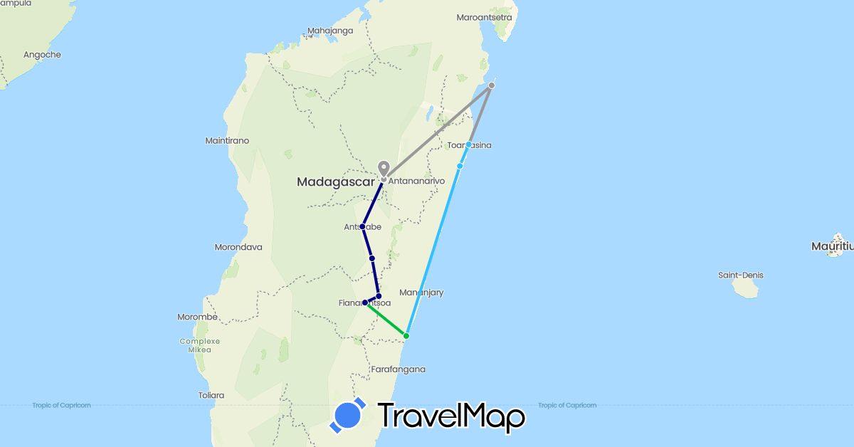 TravelMap itinerary: driving, bus, plane, boat in Madagascar (Africa)